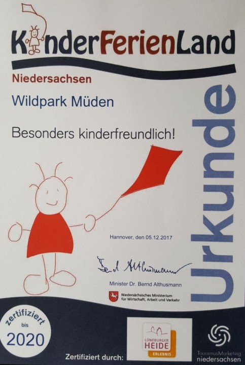 Auszeichnung KinderFerienland Wildpark Müden